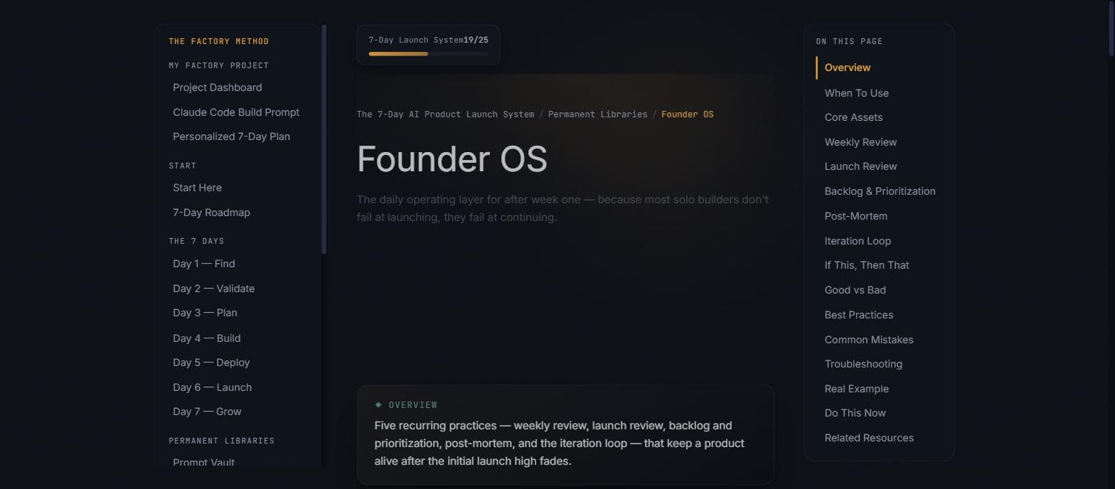 Real screenshot of Founder OS, the post-launch operating system