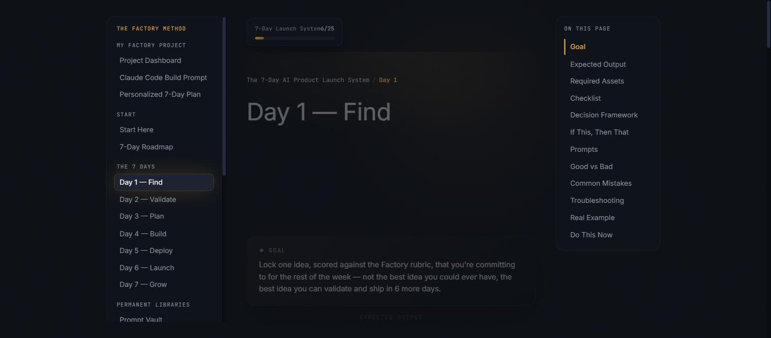 Real screenshot of Day 1 — Find, the first day of the 7-day build sequence